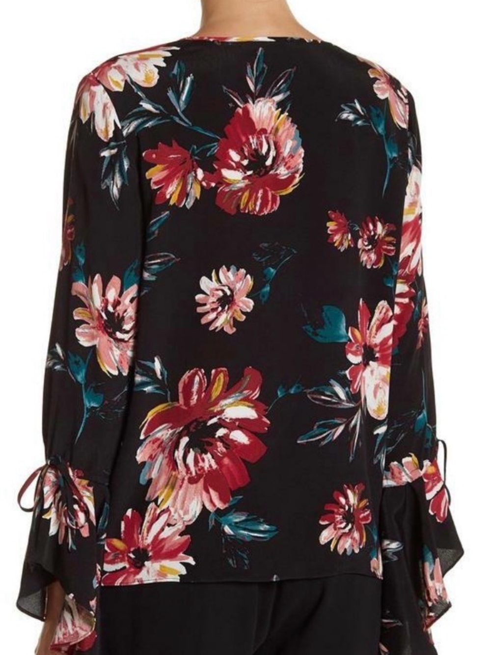 7 For All Mankind Black Floral Long-Sleeve Camisole